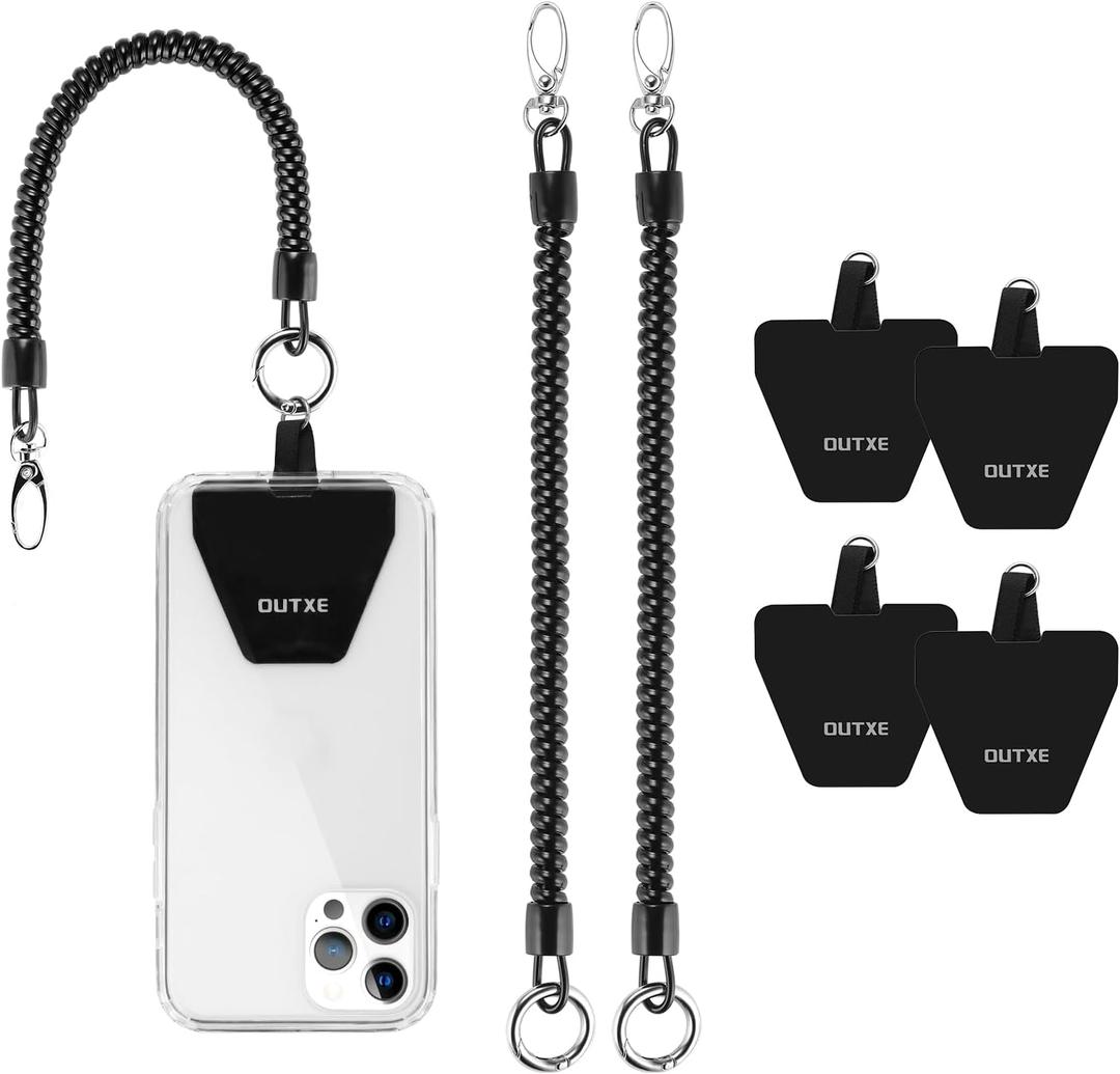 OUTXE Phone Lanyard Tether with 4 Patch- 2 Phone Tether, 4 Phone Patch, Compatible with Smartphone- Black