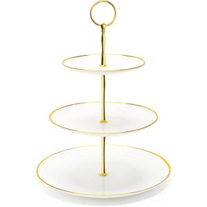 Coitak 3 Tier Cupcake Stand, Plastic Tiered Serving Stand, Dessert Tower Tray for Tea Party, Birthday and Wedding (Round-gold edge)