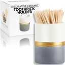 Ceramic Toothpick Holder - White & Navy with Gold Stripe Design - Toothpicks Holder Dispenser | Toothpick Holders Decorative | Great for Parties, Weddings, or Get-Togethers with Friends