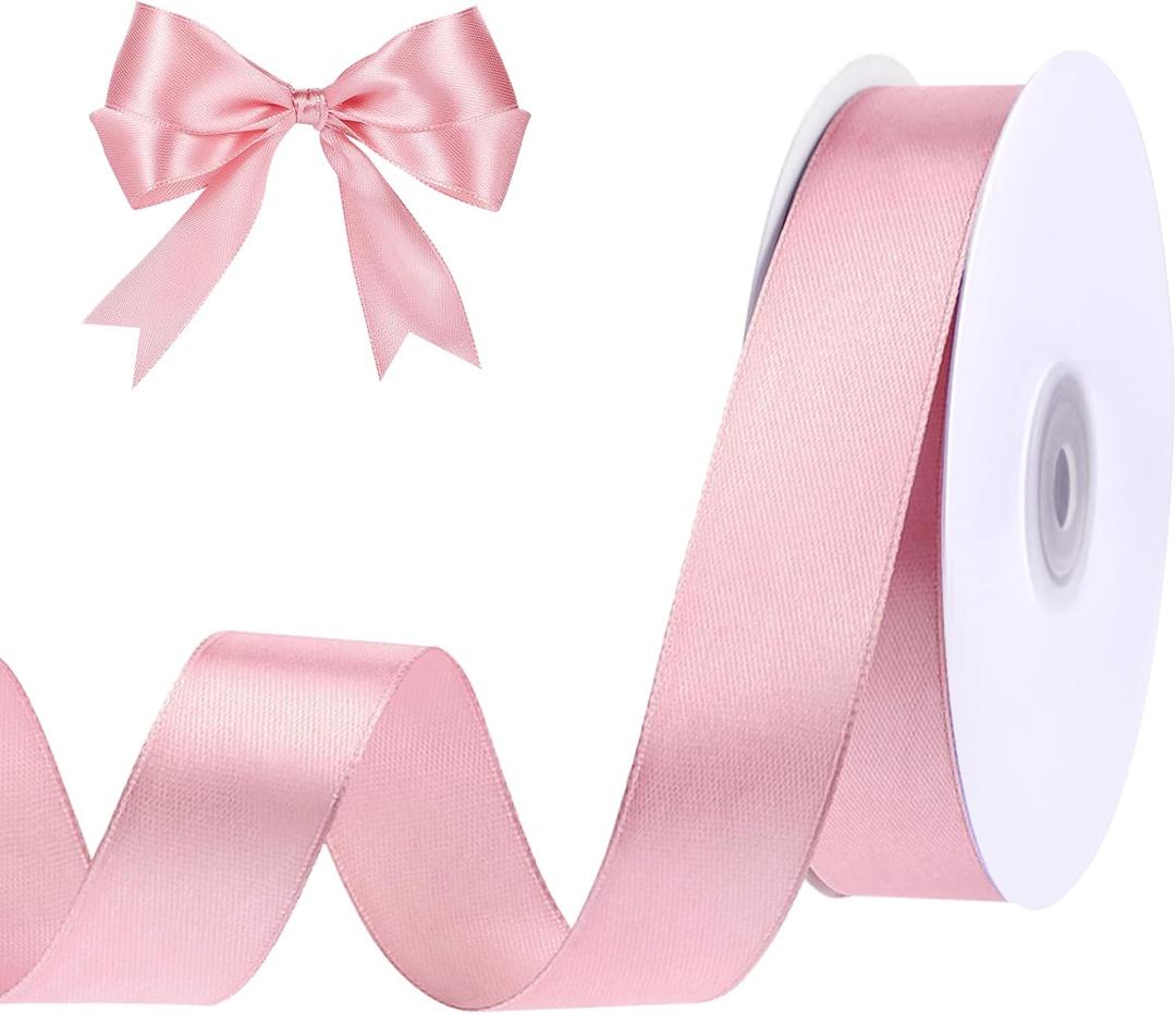 woric Pink Ribbon 1 Inch 50 Yards Pink Bows Satin Ribbon Mothers Day Ribbons for Graduation Leis Hair Garland Flower Bouquet Crafts Baby Shower Wedding Decor