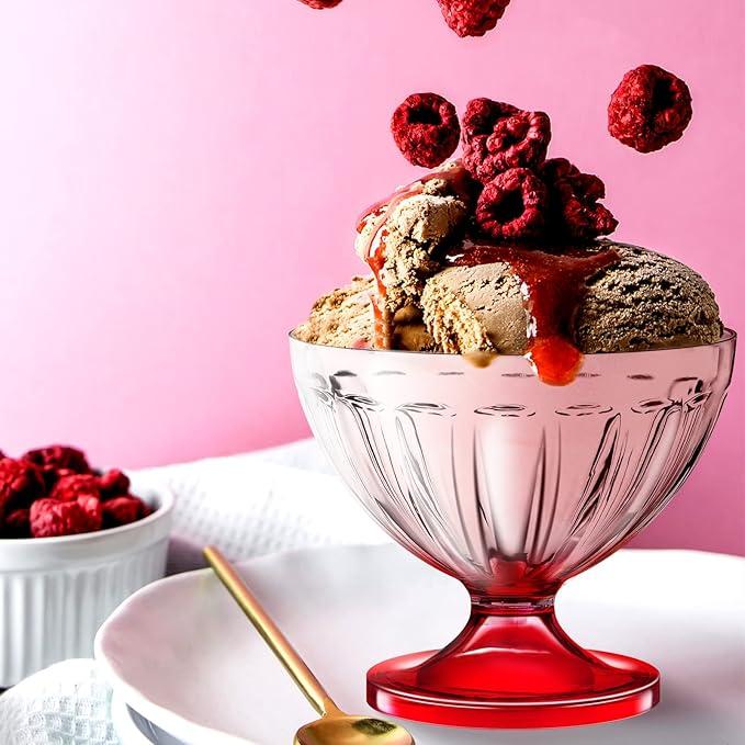 Rozer 3 Pcs Ice Cream Bowls 8.5 oz Colorful Clear Acrylic Dessert Cups Footed Cute Plastic Trifle Bowl for Serving Sundae Salad Ice Cream Cocktail Condiment Fruit Snack Holiday Party