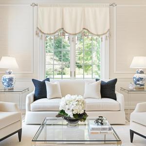 NICETOWN Chenille Valances for Window, Vlevet Swag Curtains for Kitchen Over Sink Rod Pocket Luxury Thick Chenille Valances with Tassels for Bedroom Living Room, 42" W x 18" L, Beige, 1 Panel