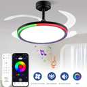 BAYSQUIRREL Slim Retractable Ceiling Fan with Light and APP/Remote Control, 42in Modern Smart RGB Ceiling Fan with Bluetooth Speaker, Dimmable Full Spectrum with Memory, 6-Speed Reversible Fan, Black