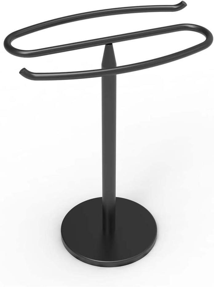Spiral Collection Black Metal Countertop Hand Towel Holder Double Sided Stand for Bathroom and Vanity Hand Towels and Small Guest Towels Stylish and Practical Counter Towel Holder