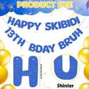 2 x Epakh Pre Strung Happy Skibidi 13th Bday Bruh Glitter Banner Dark Blue 13th Birthday Party Decorations Funny Birthday Sign Party Favors Supplies