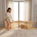 YOCAN Non-Painted Wooden Freestanding Dog Gates for The House,Doorways, Stairs,Wood Dog Fences Indoor Pet Gate,Step Over Fence-4 Panel H:16.9"