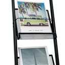 TONGMO Floor-standing 3-Layer Magazine Rack, Brochure Display Stand, made of high-hardness metal, suitable for Exhibitions, Offices, and any organization requiring information display. (3F-Black)