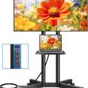 Rfiver Mobile TV Cart Rolling TV Stand with Power Outlet for 32-75 Inch Screens, Portable TV Stand on Wheels with Height Adjustment, Outdoor TV Mount Stand with Shelf Holds up to 88lbs for Home Office