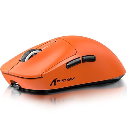 ATTACK SHARK X3 Wireless Gaming Mouse, 49g Ergonomic Computer Mouse, Triple Modes PAW3395 26K DPI Optical Sensor, 200h Battery Life, Programmable Buttons, Gaming Accessories for PC/Laptop/Mac(Orange)