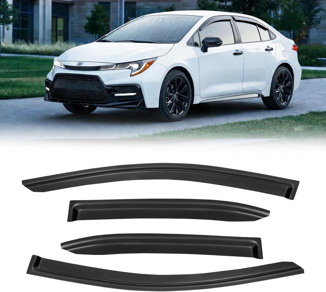 Window Visor for 2019-2026 Toyota Corolla Sedan, Out-Channel Rain Guards Shields Vent Deflector Shade Wind Dark Smoke 2020 2021 2022 2023 2024 19 20 21 22 23, Outside-Mount, 4PCS