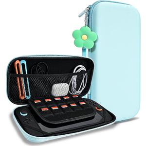 DLseego Storage Carrying Case for Nintendo Switch 2 (2025) Accessories Set, 10 Game Card Slots Cute Protective, 1PC Flower Blossom Chain, Travel-Carry, All-round Protection, Slim & Portable - Blue