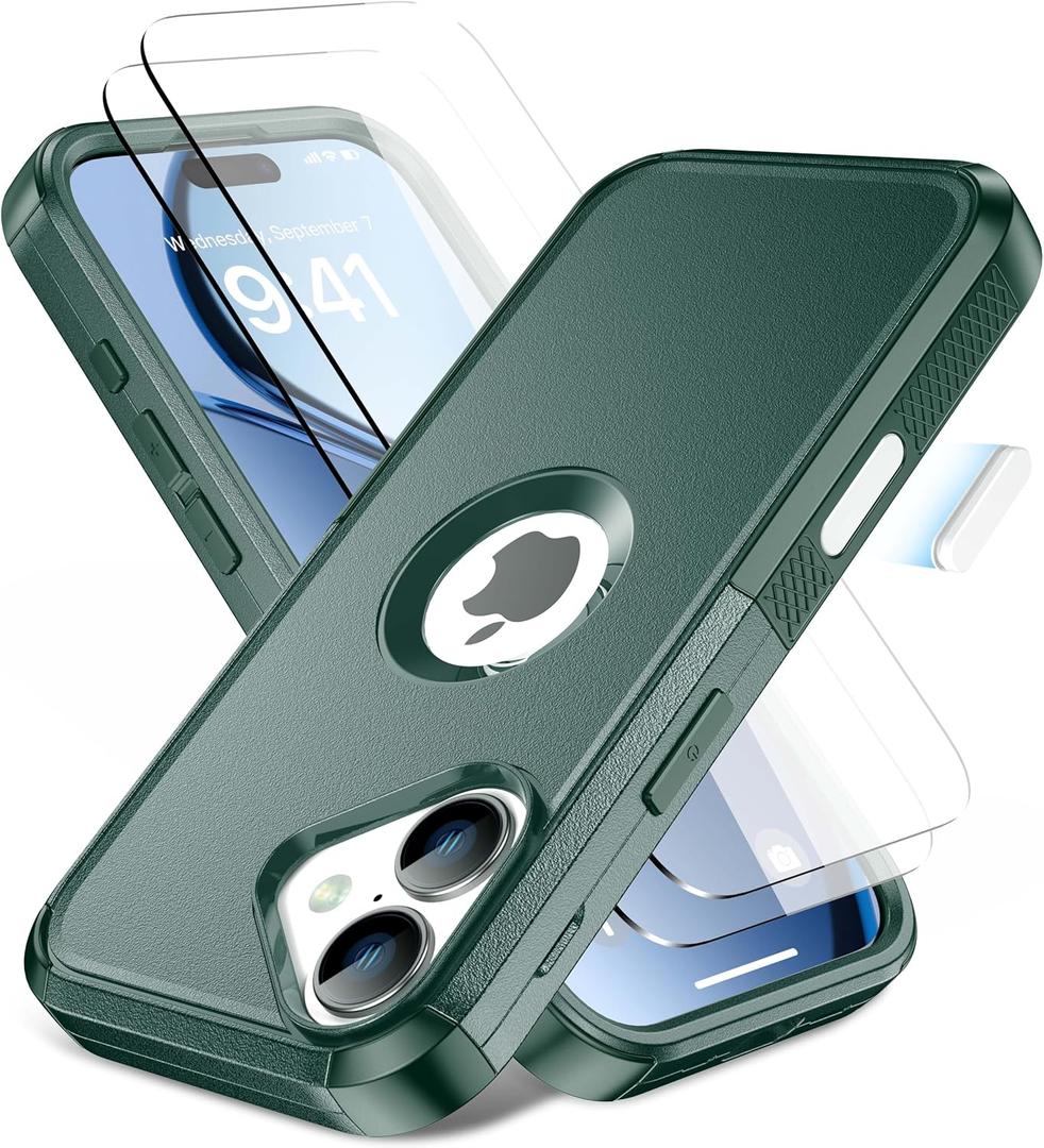 Magnetic for iPhone 17 Case, Compatible with Magsafe,2X Screen Protector,Military-Grade Protection, Drop-Proof Phone Cover for iPhone 17 6.3 inchs, Green-Hollow