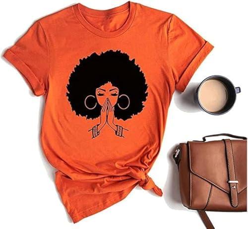 Black History Shirts Awareness Shirts Plus Size Tops for Women Afro American Natural Hair Vintage Melanin Tees, Medium