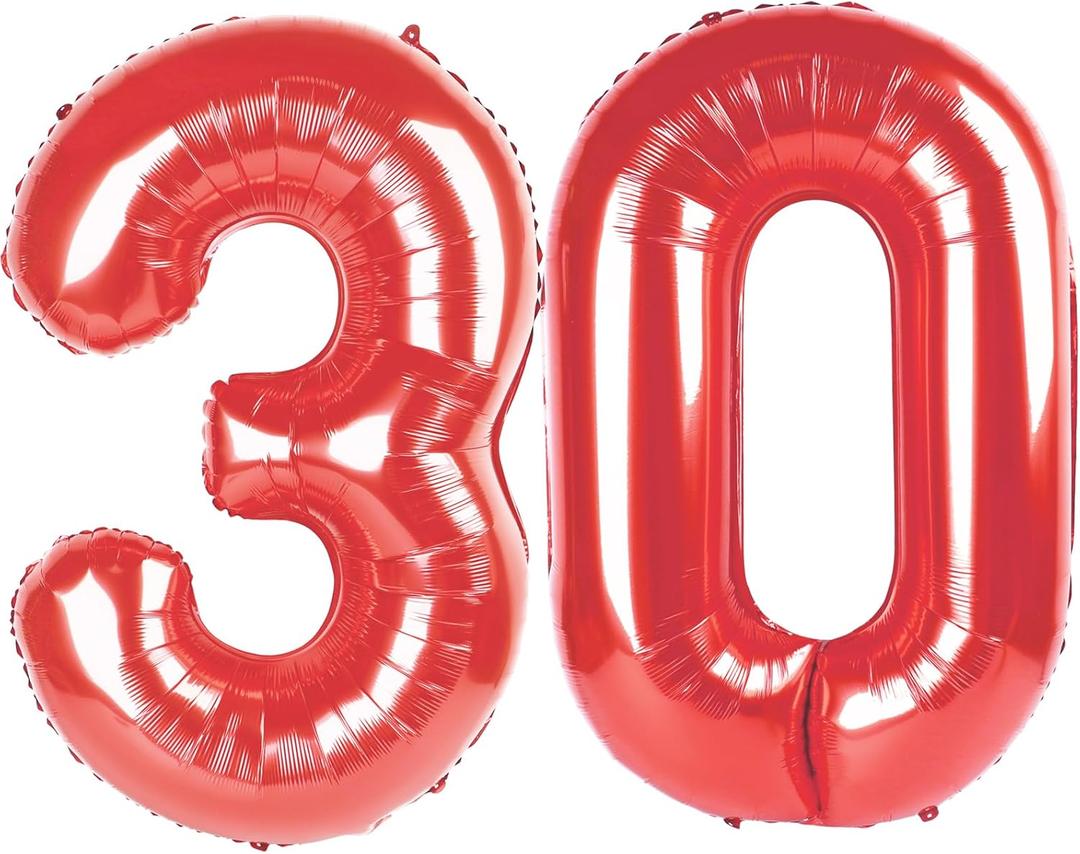 2 x Red 40 Inch 30 Number Balloons, Balloon Decorations for 30, 29 Birthday, Foil Giant 30, 29 Birthday Graduations Anniversary Party