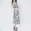 Women's Summer Leopard Print Casual Dress - Shirt Collar V-Neck Short Sleeve Flowy A-Line Dress (White)