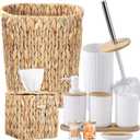 Wicker Trash Can & Square Tissue Box Cover, Bathroom Accessory Set,10 Pieces Wicker Home Set for Bedroom, Bathroom, Kitchen, Office, Balcony (White)