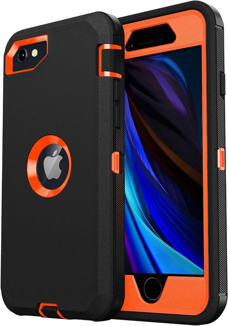 Design for iPhone SE Case 2022/2020,iPhone 8/7 [Shockproof] [Dropproof] [Dust-Proof] [Military Grade Drop Tested] with Non-Slip Removable iPhone SE 2022 Case 4.7 InchOrange+Black.