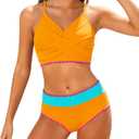 Kids4ever Girls Swimsuit 2 Piece Color Block Teen Bikini Sets with Adjustable Straps Bathing Suit Size (11-12 Years, Orange)