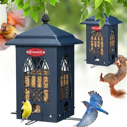 Kingsyard Squirrel Proof Bird Feeders for Outdoors with Weight-Activated Perches, 5 Lbs Capacity Large Metal Bird Feeder House for Small Wildbirds Cardinal Finch Bluebird, Weatherproof, Blue