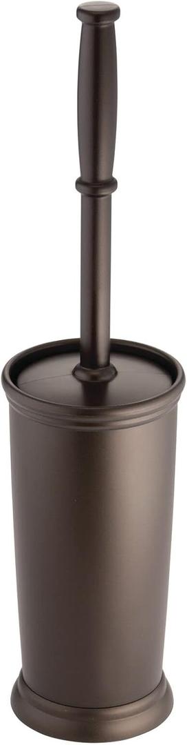 mDesign Toilet Bowl Brush and Holder - Covered Bathroom Toilet Brush - Standing Toilet Bowl Scrubber in Modern Holder - Compact, Space Saving, Deep Cleaning Brush for Toilet - Hyde Collection - Bronze
