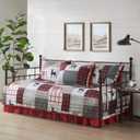 Woolrich Daybed Cover Set - Cabin Lifestyle, Patchwork with Moose Design All Season, Lightweight and Breathable Cozy Bedding Layer with Bedskirt, Matching Shams, 39" W x 75" L, Woodshed Red 5 Piece, 75"x39"