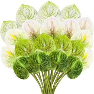 Hanaive 20 Pcs Artificial Anthurium Flowers 23.6 Inch Fake Anthurium Flowers for DIY Vase Bouquets Centerpiece Arrangements Wedding Bridal Shower Party Home Decor (Green)