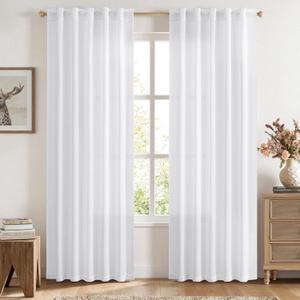 MIULEE Faux Linen Curtains 90 Inch Length 2 Panels Natural White Semi Sheer Curtain with Back Tab Rod Pocket, Light Filtering Window Privacy Burlap Drapes for Living Room Bedroom 42W x 90L