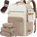 LOVEVOOK Travel Backpack For Women,40L Carry On Backpack Flight Approved,TSA Personal Item Travel Bag Fits 17 Inch Laptop,Business Weekender Overnight Daypack with Back Pad and Chest Buckle,Cubes (Off-white and Khaki)