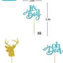 24 PCS Blue Glitter Oh Deer It's A Boy Cupcake Toppers for Gender Reveal Party/Buck or Doe Sign Baby Shower Party Decor/Baby Birthday Party Decorations/Boy Birthday Party Supplies