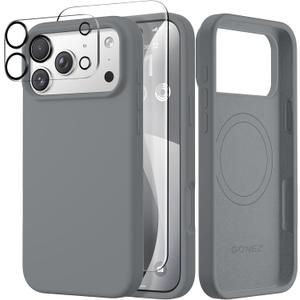 GONEZ Magnetic for iPhone 17 Pro Case, Compatible with MagSafe, [Screen Protector + Camera Lens Protector], Liquid Silicone Anti-Scratch Shockproof Protective Phone Case 6.3 inch, Dark Grey
