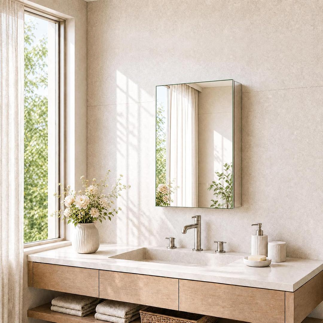 Bathroom Medicine Cabinet, 14x18 in Wall-mounted Medicine Cabinet Organizer