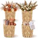Set of 4 Water Hyacinth Planter Basket Boho Rattan Handwoven Storage Baskets Cottage Rustic Farmhouse Woven Rustic Wicker Sundries Baskets Artificial Flower Pots for Organizing Indoor Decor, 5.9 x 5.1 x 5.9 inches