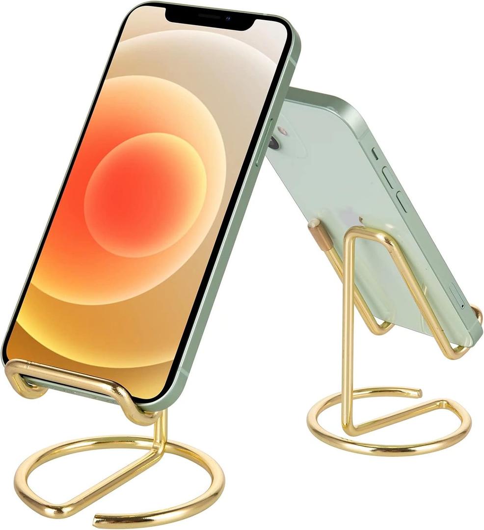 ROPOSY Cell Phone Stand for Desk, Cute Metal Gold Cell Phone Stand Holder Desk Accessories, Compatible with All Mobile Phones, iPhone, iPad (1 pack)