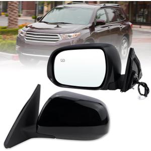 Left Driver Side Mirror Compatible With 2008 2009 2010 2011 2012 2013 Toyoto Highlander With Power Glass Manual Folding Heated Black Replace#8794048303(5Pins)