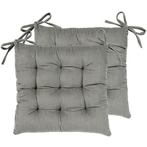 HLOVME Corduroy Chair Cushion with Ties Ultra Soft Warm Floor Cushion for Kids Reading Nook Comfortable Square Seat Cushion for Adult 15.7”x15.7” Set of 2, Grey