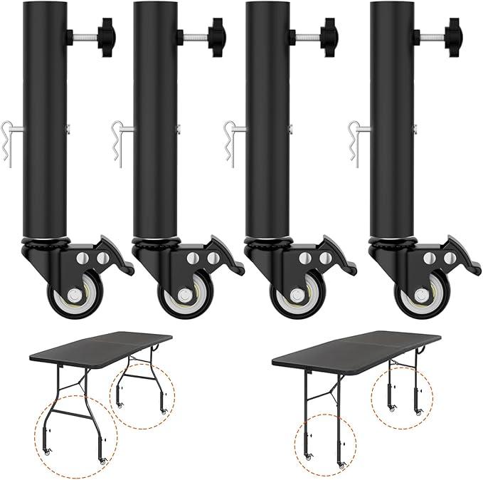 Lipshome Table Leg Extender with casters, Adjustable Metal Table Leg Extender, Table Leg Extender for Straight and Curved Legs, 2 Levels/Height can Extend 6.3"7.9" (4pcs) (Extends up to 7.9 inches)