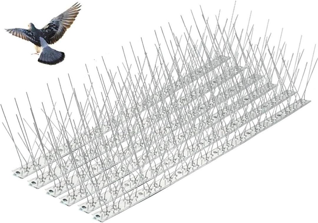 Bird Spikes, Pigeon Outdoor Deterrent Device No More Bird Nests & Poop, Pigeon Spikes for Garden Fence Wall Railing Roof, 10cm/4inch Spikes (8.2 feet, Stainless Steel)