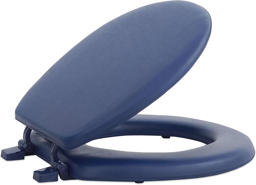 Soft Standard Vinyl Toilet Seat, Navy - 17 Inch Soft Vinyl Cover with Comfort Foam Cushioning - Fits All Standard Size Fixtures - Easy to Install Fantasia by Achim Home Decor