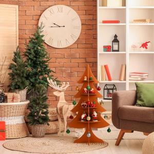 23.6 Inch Wooden Christmas Tree Shelf 4 Tier Display Tree Ornament Stand Corner Wooden Bookshelf Holder for Xmas Holiday Display Decoration(Brown)