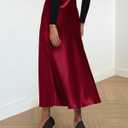 BTFBM 2025 Womens Summer Fall Long Satin Skirt Silk Elegant High Waist Cocktail Party Wedding Flowy A-Line Midi Skirts (Red, L)