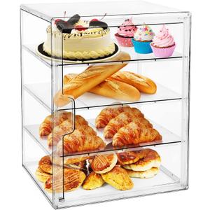 Pastry Display Case,Bread Box for Kitchen Countertop,4-Layer Adjustable BreadBox, Large Capacity Bread Box for Home-baked Breads,Muffins,Bagel Storage Container, Bread Holder (Transparent)