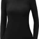 MANGDIUP Women's Mock Turtleneck Long Sleeve Sleeveless Tops Basic Slim T-Shirts Black, Small