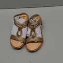 SHIBEVER Women's Wedge Sandals Flower Low Heel Dressy Sandals Elastic Ankle Strap Rhinestone Summer Comfortable Shoe (6.5, Bronze)