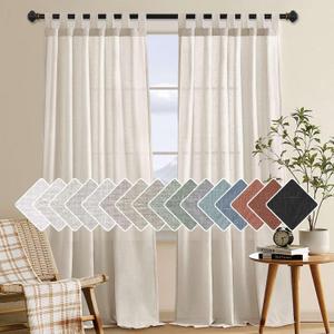 H.VERSAILTEX Natural Linen Tab Top Curtains 84 Inch Length for Living Room 2 Panel Drape Semi Sheer Neutral Country Rustic Farmhouse Boho Curtain Bedroom Muslin Look Light Filtering, Heathered Natural