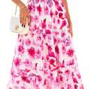 PRETTYGARDEN Women's 2026 Summer Boho Maxi Dresses Floral Short Sleeve V Neck A Line Tiered Flowy Long Beach Vacation Dress (White Pink Floral)