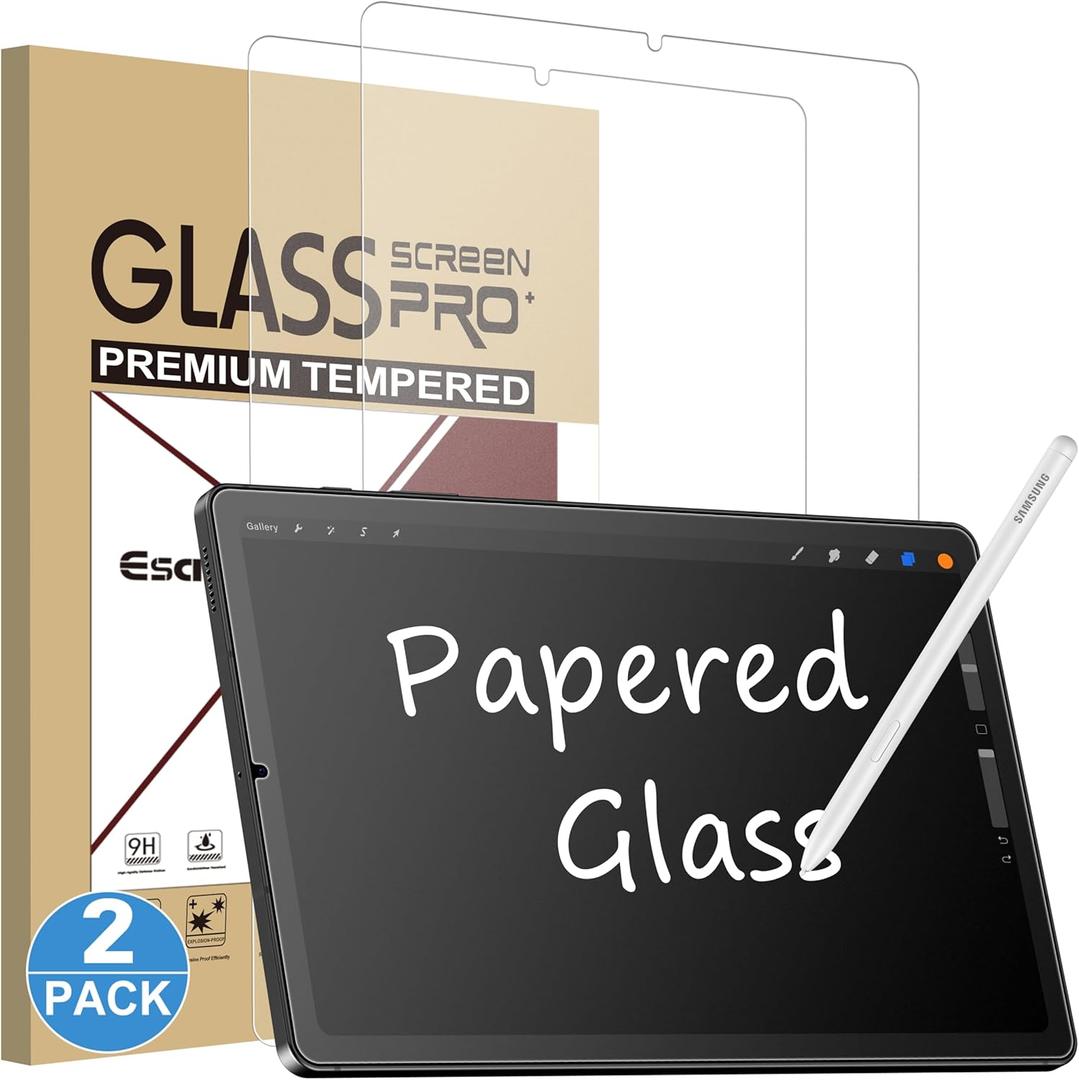 Esanik 2 Pack Like Paper Glass Screen Protector for Samsung Galaxy Tab S6 Lite 10.4 Inch (2024/2022/2020) 9H Tempered Glass Film, Writing Like on Paper, Anti Glare