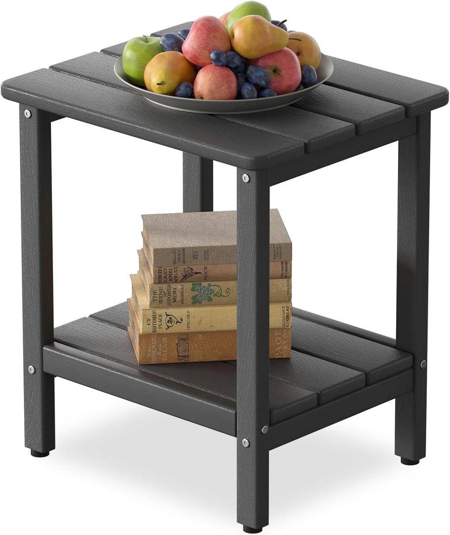 Outdoor Side Table, 17.7-Inch Small Patio End Table with Adjustable Feet, All-Weather HDPE Accent Adirondack Table for Porch Deck Balcony Poolside, Easy Maintenance, Grey (Normal) Outdoor Side Table, 17.7-Inch Small Patio End Table with Adjustable Feet, All-Weather HDPE Accent Adirondack Table for Porch Deck Balcony Poolside, Easy Maintenance, Grey (Normal)