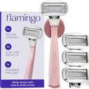 Flamingo Shaving Razor Set for Women - Original Razor Handle, 4 Blade Refills, and Shower Holder - Rose