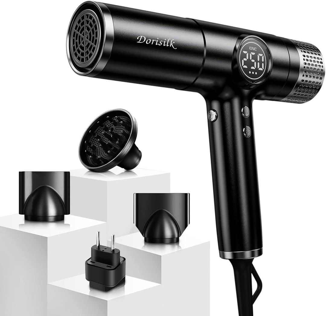 DORISILK Dual Voltage Hair Dryer for International Travel1875W Professional Hair Dryer 160000 RPM Brushless Motor for Fast Drying Low Noise Ionic Blow Dryer with Hair Diffuser for Curly Hair