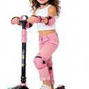 Nattork Kick Scooter for Ages 3-8, Light Up 3-Wheels Foldable Scooter with 4 Adjustable Height for Boys & Girls, Lean to Steer,Anti Slip Deck,Toddler Scooter 120lbs Weight Capacity Pink